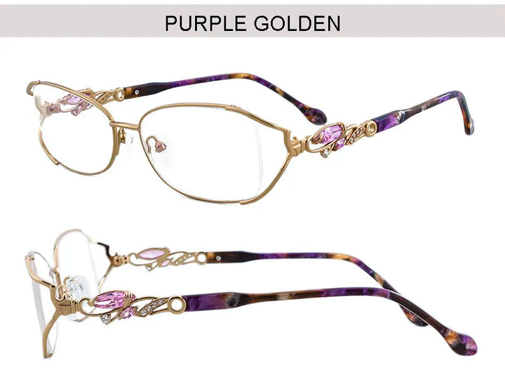 Bolluzzy Women's Bayonetta Rectangle Alloy Eyeglasses Pink Purple Gold Full Rim Bolluzzy Purple  