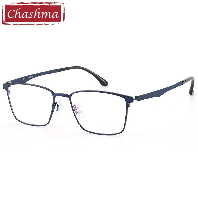 Chashma Ochki Men's Full Rim Square Titanium Alloy Eyeglasses 49410 Full Rim Chashma Ochki Blue  