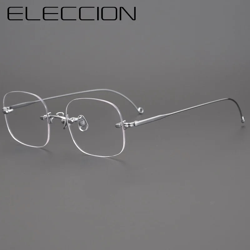 Eleccion Women's Rimless Square Titanium Eyeglasses 10109 Rimless FuzWeb C3. Silver Frame