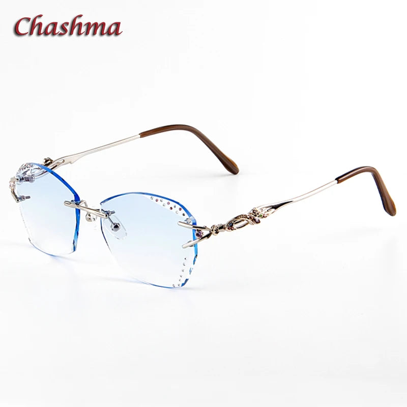 Chashma Ochki Women's Rimless Butterfly Oval Titanium Eyeglasses 80362