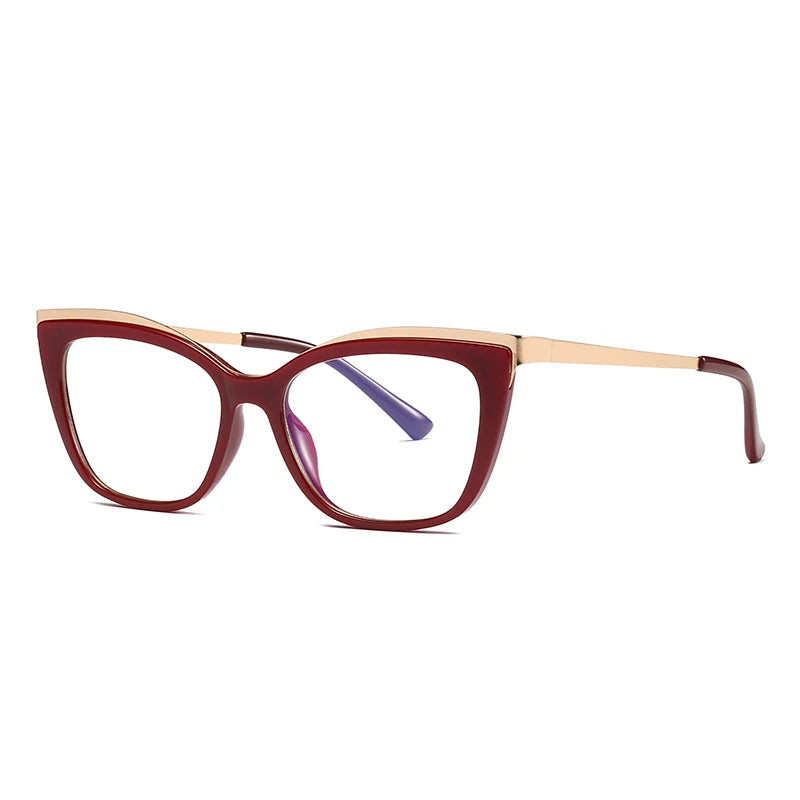 Hotochki Women's Full Rim Square Cat Eye Tr 90 Alloy Eyeglasses 20499