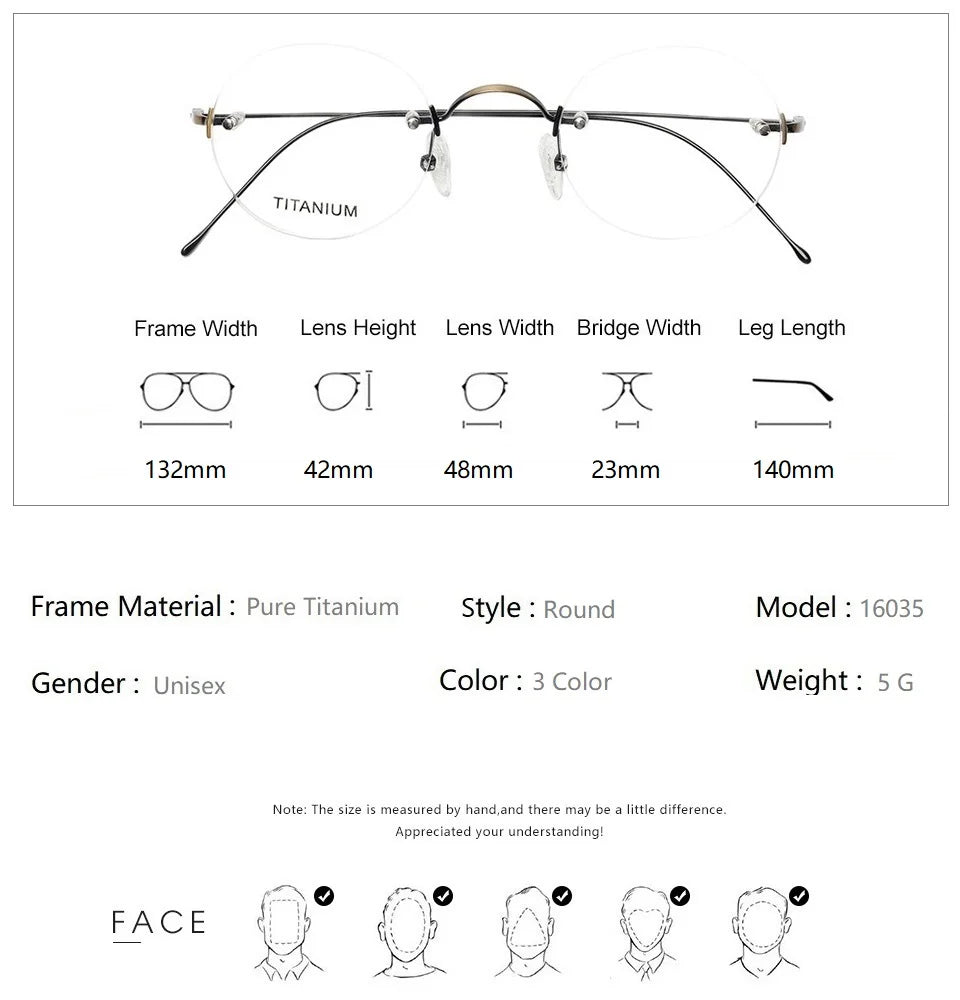 Eleccion Women's Rimless Round Titanium Eyeglasses 16035 Rimless Eleccion