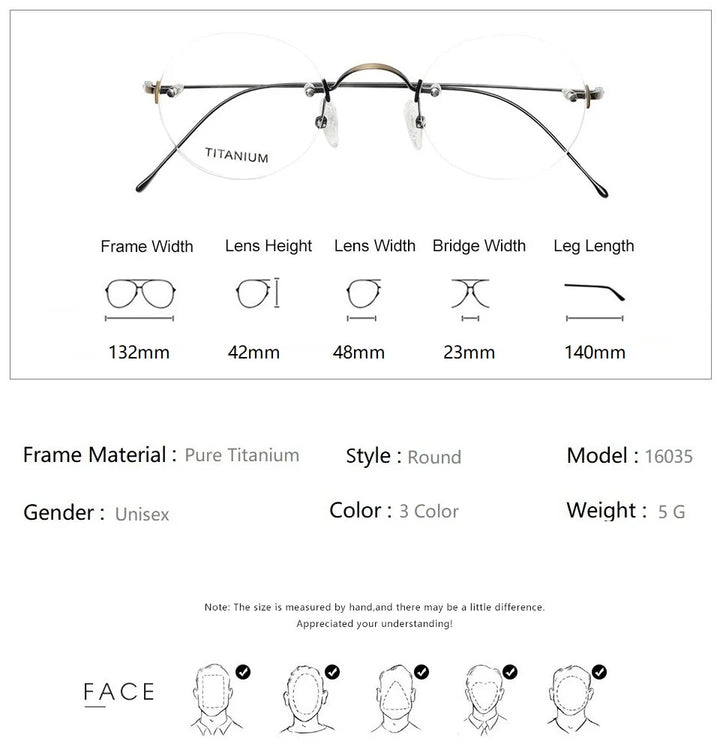 Eleccion Women's Rimless Round Titanium Eyeglasses 16035 Rimless Eleccion