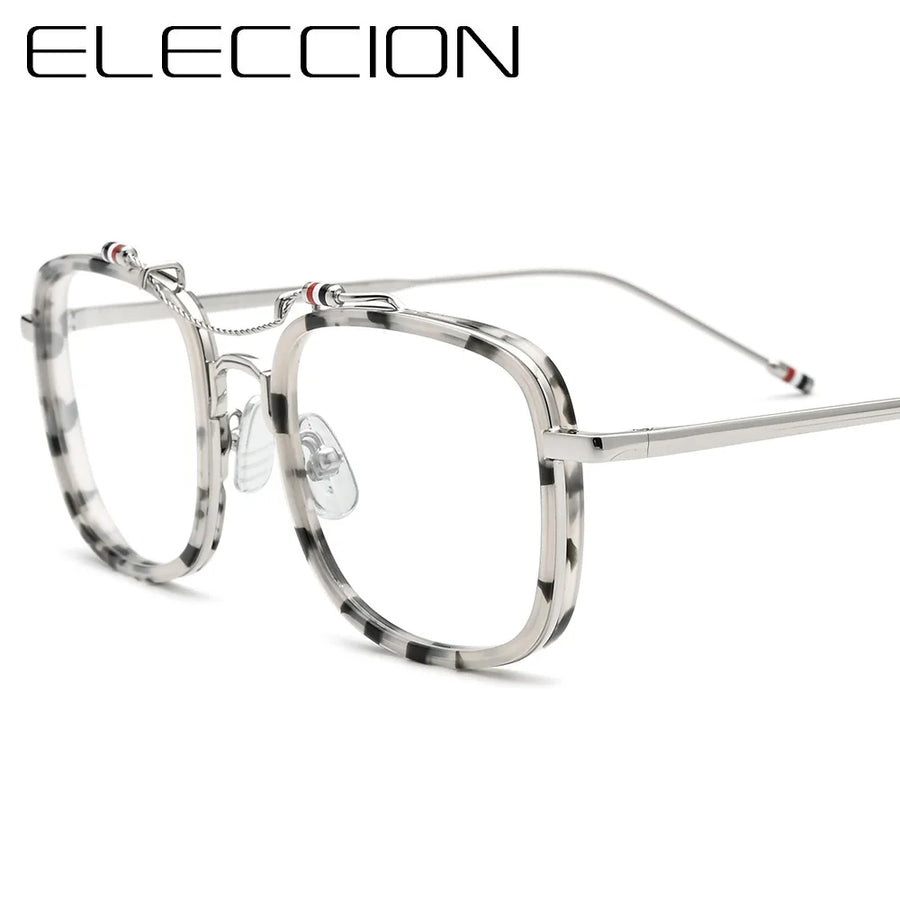 Eleccion Unisex Full Rim Square Titanium Acetate Eyeglasses 19816 Full Rim Eleccion