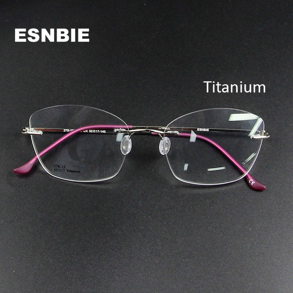 Esnbie Women's Rimless Cat Eye Titanium Eyeglasses 37815 Rimless Esnbie   