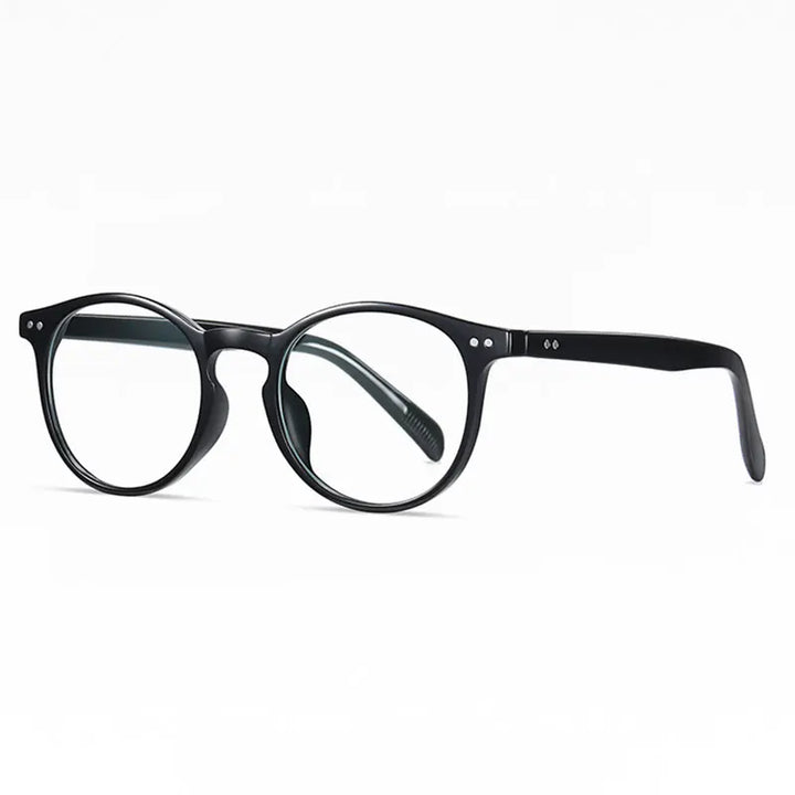 Hotochki Unisex Full Rim Round Tr 90 Alloy Eyeglasses 2301 Full Rim Hotochki Shiny Black C01  