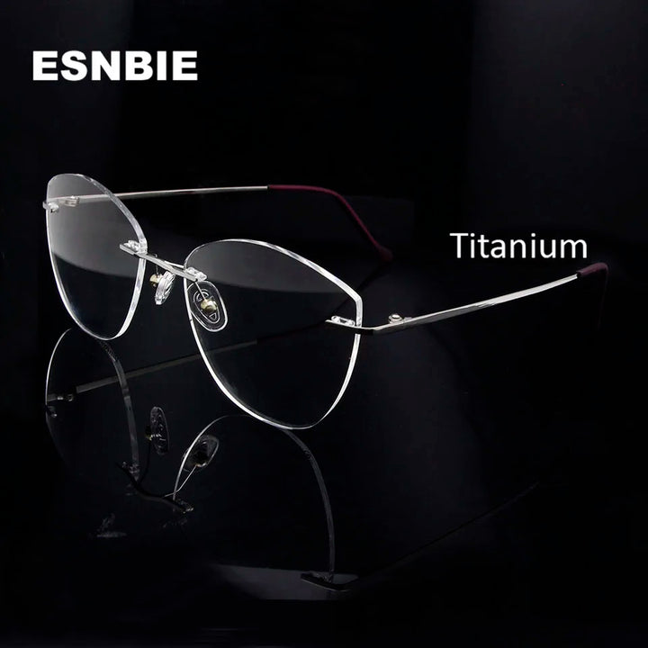 Esnbie Women's Rimless Cat Eye Oval β Titanium Eyeglasses 4518 Rimless Esnbie   