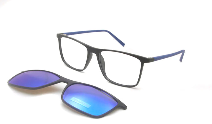 Esnbie Women's Full Rim Square Tr 90 Titanium Eyeglasses Clip On Sunglasses 670561