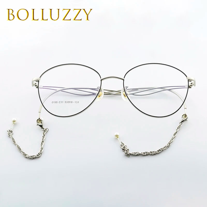 Bolluzzy Women's Full Rim Round Cat Eye Alloy Eyeglasses 4653 Full Rim Bolluzzy   