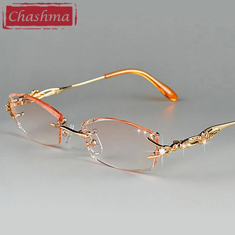 Chashma Ochki Women's Rimless Square Oval Titanium Eyeglasses 80361 Rimless Chashma Ochki   