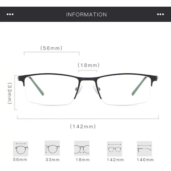 Hotochki Men's Semi Rim Square Alloy Eyeglasses 98417