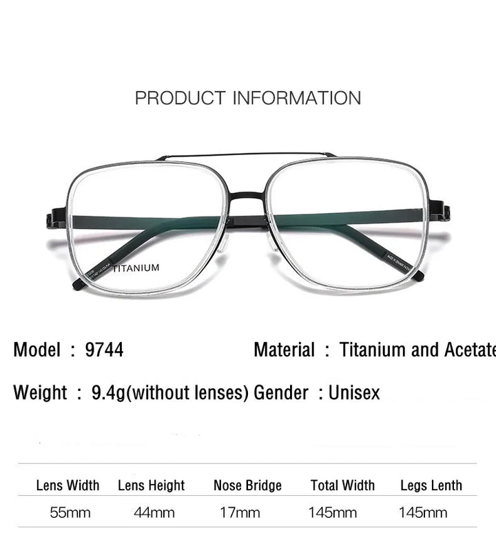 Aimee Unisex Full Rim Square Double Bridge Titanium Acetate Eyeglasses 9744 Full Rim Aimee   