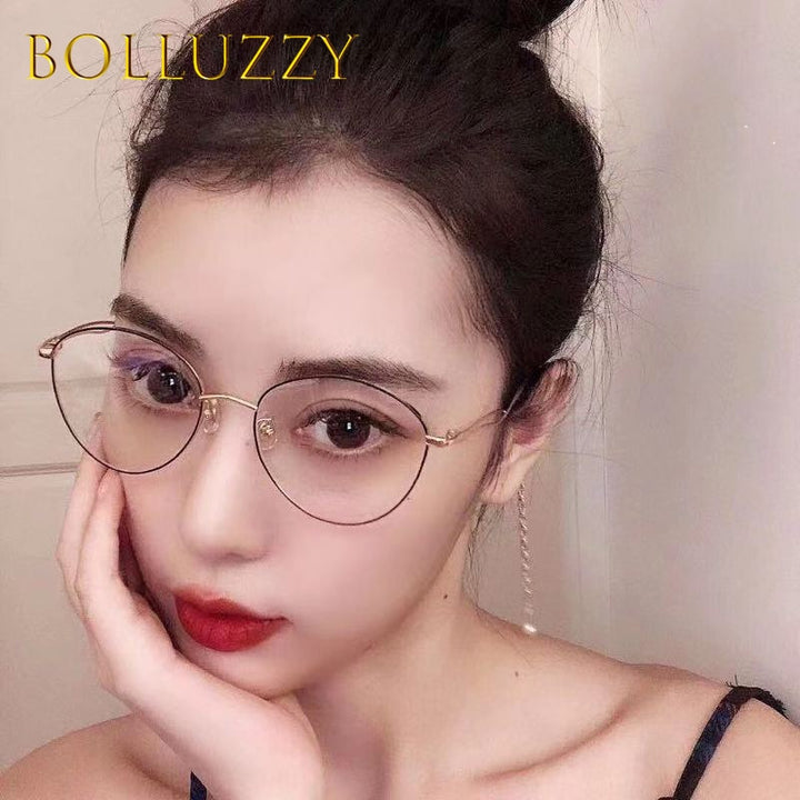 Bolluzzy Women's Full Rim Round Cat Eye Alloy Eyeglasses Full Rim Bolluzzy   