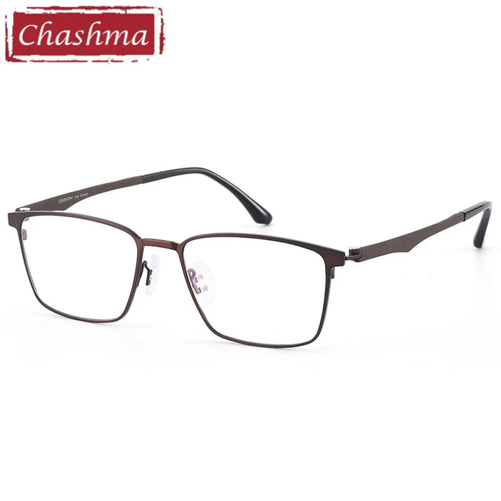 Chashma Ochki Men's Full Rim Square Titanium Alloy Eyeglasses 49410 Full Rim Chashma Ochki Brown  