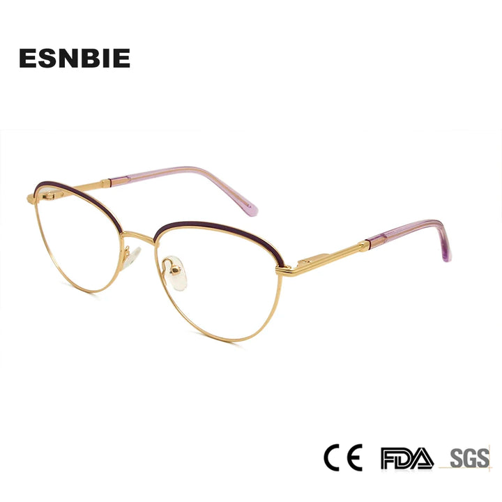 Esnbie Women's Full Rim Oval Cat Eye Alloy Eyeglasses 40461 Full Rim Esnbie   