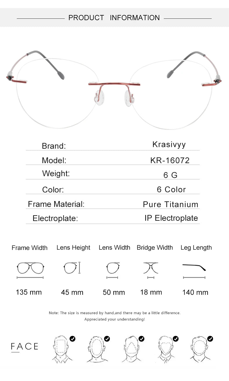 Krasivyy Women's Rimless Oval Round Screwless Titanium Eyeglasses 316072