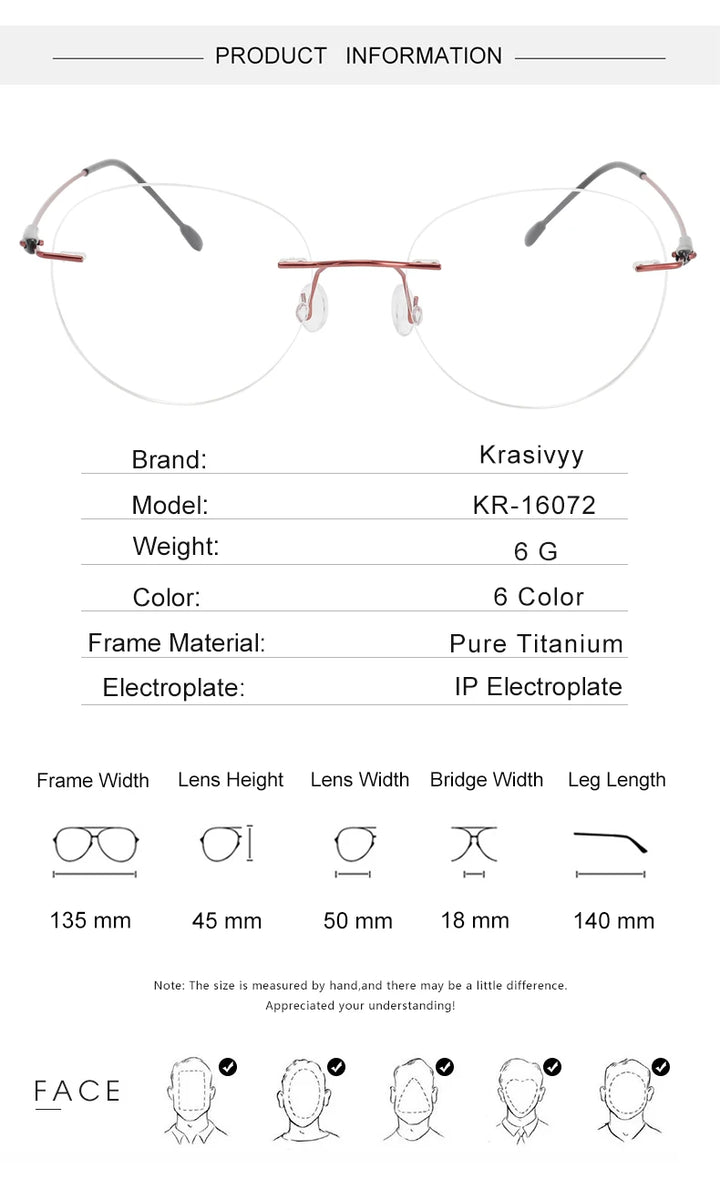 Krasivyy Women's Rimless Oval Round Screwless Titanium Eyeglasses 316072