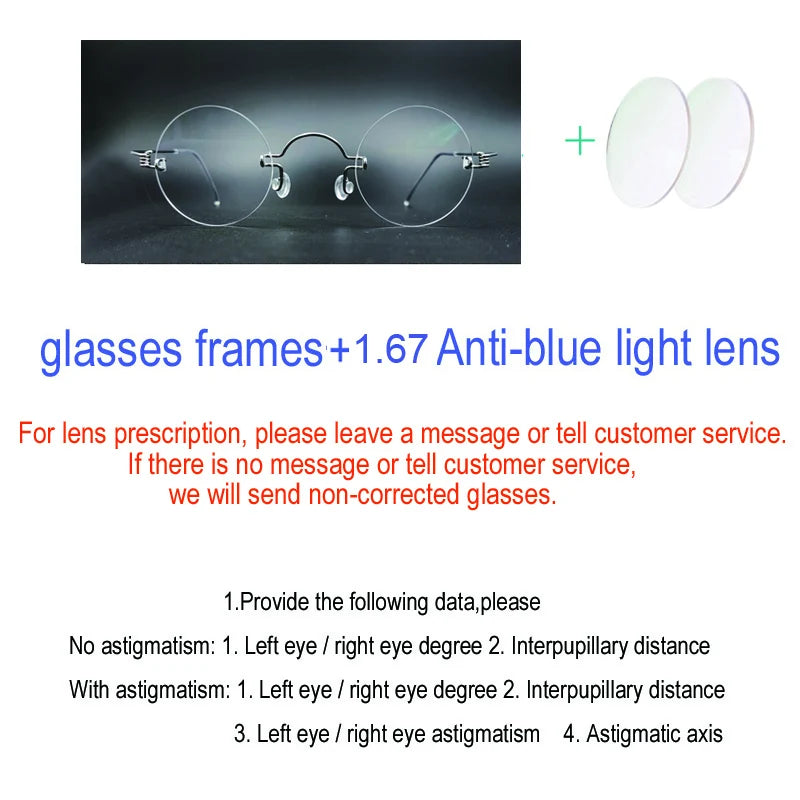 Yujo Unisex Rimless Round Screwless Stainless Steel Eyeglasses 4040 Rimless Yujo C3 CHINA