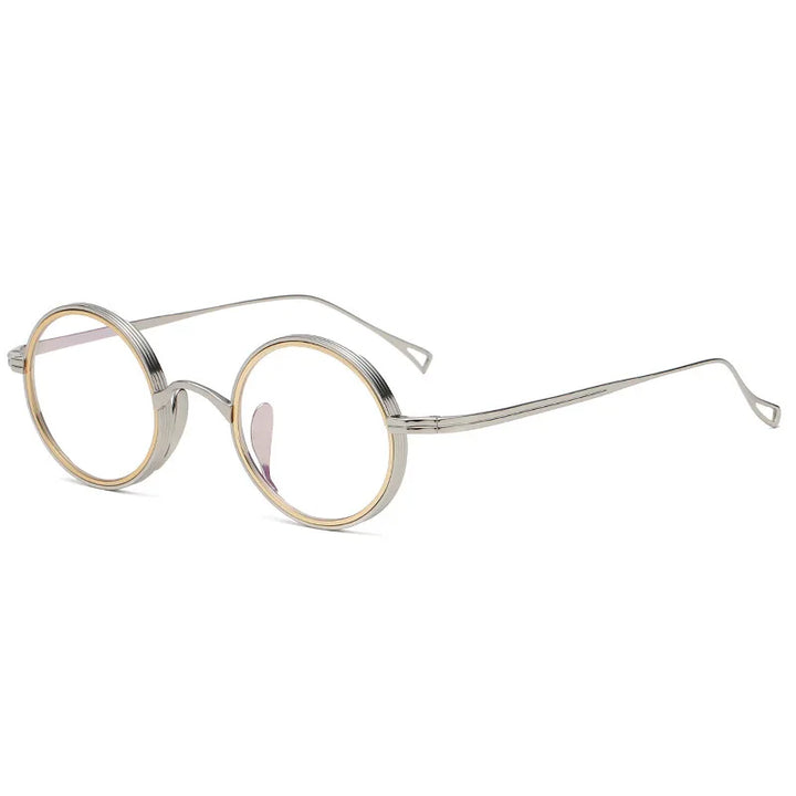 Aimee Unisex Full Rim Round Titanium Acetate Eyeglasses 112122 Full Rim Aimee Silver-Golden  