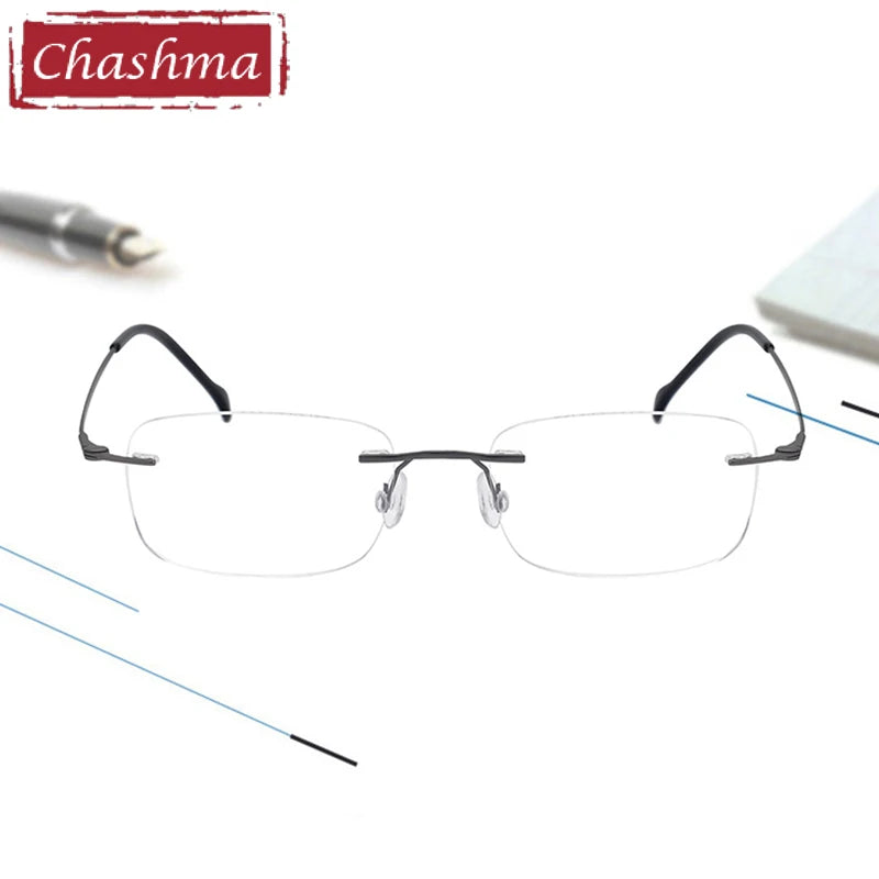 Chashma Unisex Rimless Square Titanium Eyeglasses 16006 Rimless Chashma   