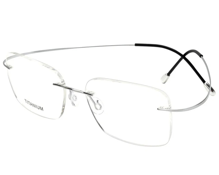 Eleccion Unisex Rimless Square Screwless Titanium Eyeglasses 16016 Rimless Eleccion C3. Silver Frame