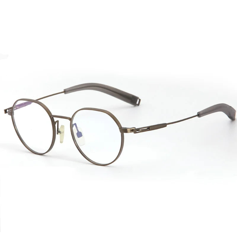 Muzz Women's Full Rim Flat Top Round Titanium Eyeglasses M0101 Full Rim Muzz Dark Brown  