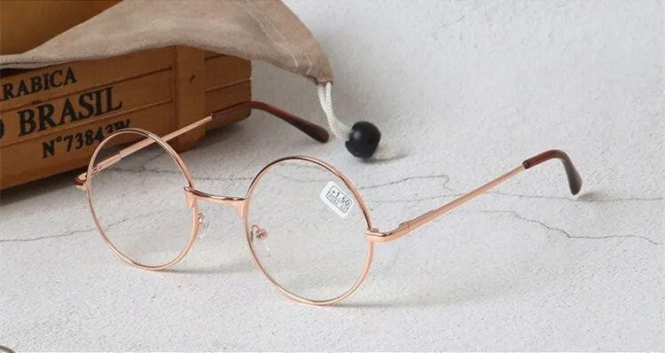 Unisex Reading Glasses Retro Metal Round From +100 To +400 Reading Glasses SunSliver Gold +100 