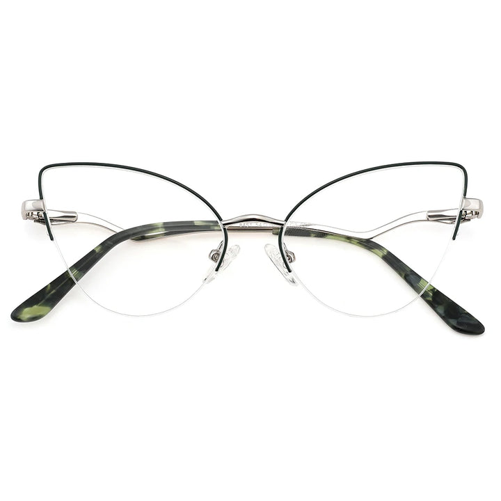 Laoyehui Women's Semi Rim Oval Cat Eye Alloy Reading Glasses 8451 Reading Glasses Laoyehui Green +100 