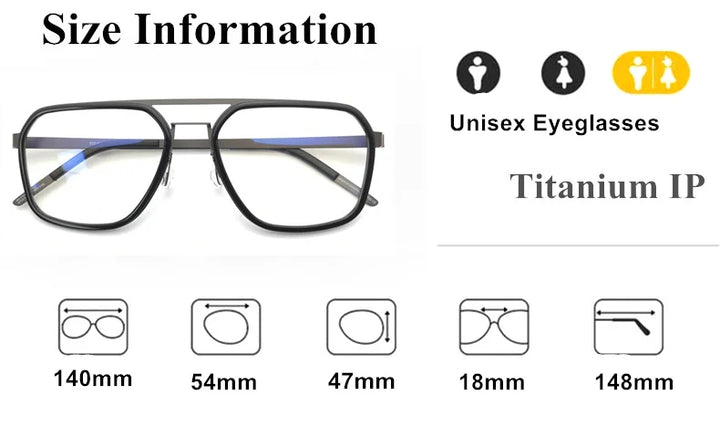 Aimee Unisex Full Rim Square Double Bridge Titanium Acetate Eyeglasses 89753