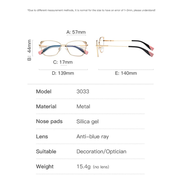 Hotony Women's Full Rim Square Cat Eye Alloy Eyeglasses 30339
