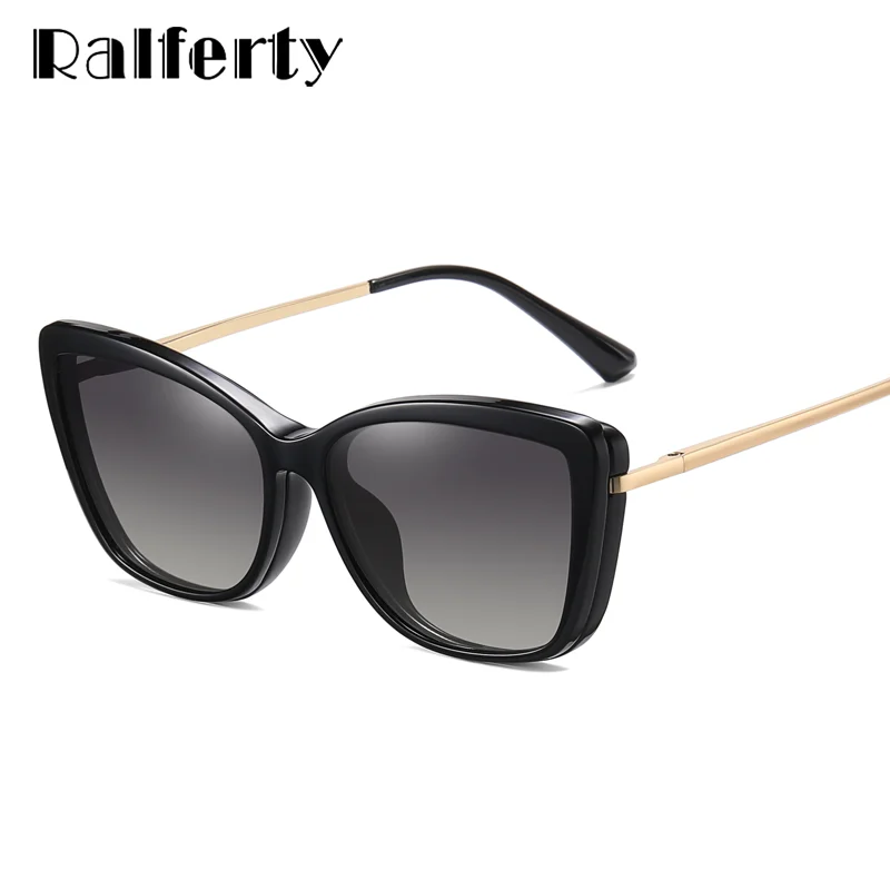 Ralferty Women's Full Rim Cat Eye Acetate Eyeglasses Clip On Polarized Sunglasses R953 With Clip Ons Ralferty   