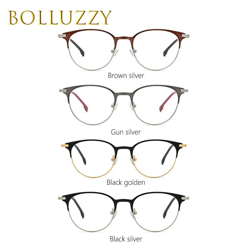 Bolluzzy Unisex Full Rim Round Screwless Alloy PC Eyeglasses 4218 Full Rim Bolluzzy   