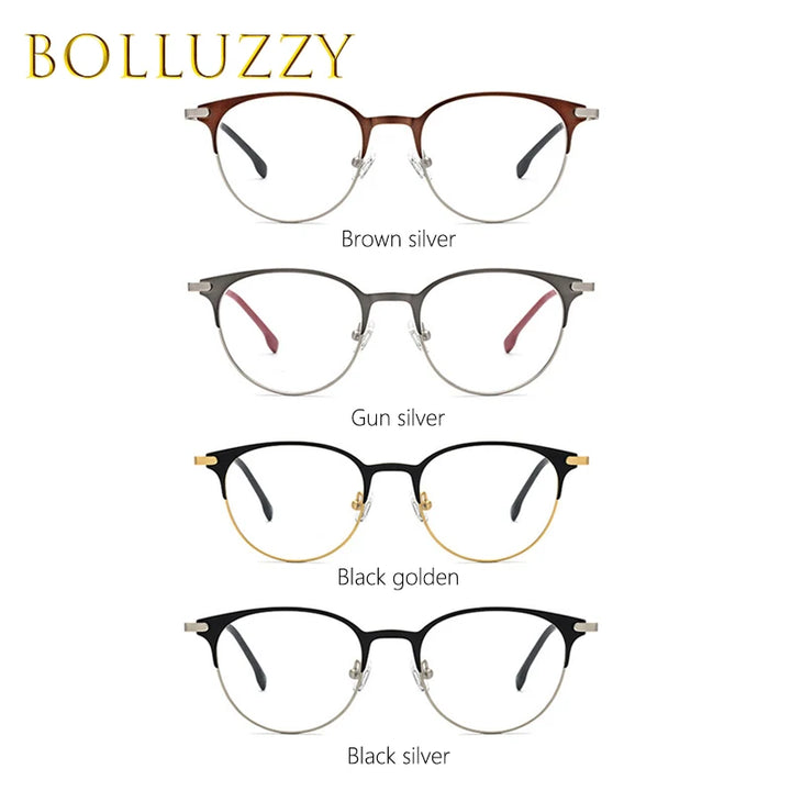 Bolluzzy Unisex Full Rim Round Screwless Alloy PC Eyeglasses 4218 Full Rim Bolluzzy   