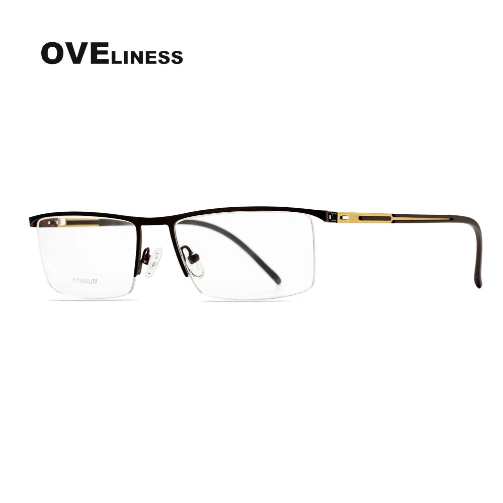 Oveliness Men's Semi Rim Square Brow Line Titanium Alloy Eyeglasses 379857