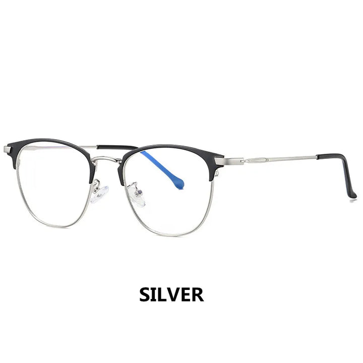 Kocolior Unisex Full Rim Square Alloy Acetate Hyperopic Reading Glasses 3389 Reading Glasses Kocolior Silver Black China +25