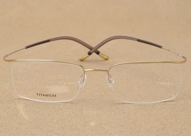 Eleccion Unisex Semi Rim Brow Line Titanium Eyeglasses 13818 Semi Rim Eleccion C2. Gold Frame