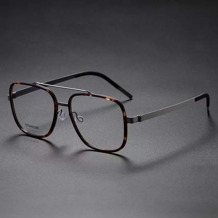 Aimee Unisex Full Rim Square Double Bridge Titanium Acetate Eyeglasses 9744 Full Rim Aimee Gun-Tortoise  