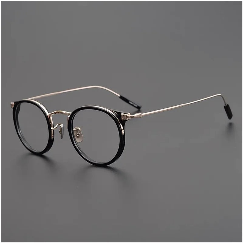 Aimee Women's Full Rim Round Titanium Acetate Eyeglasses Full Rim Aimee Black Golden  