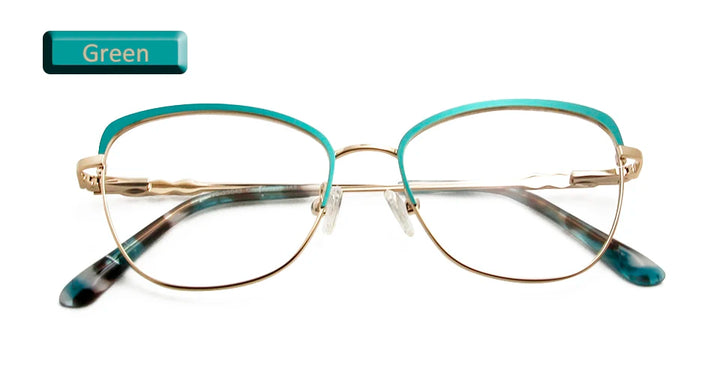 Esnbie Women's Full Rim Square Cat Eye Alloy Eyeglasses 23042 Full Rim Esnbie eyewear GREEN  