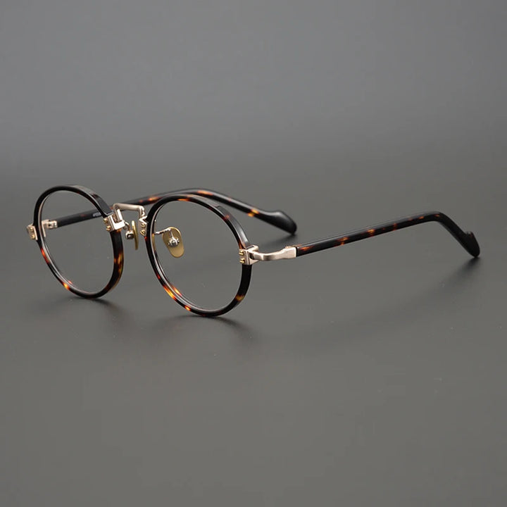Gatenac Unisex Full Rim Round Acetate Titanium Eyeglasses Gxyj383