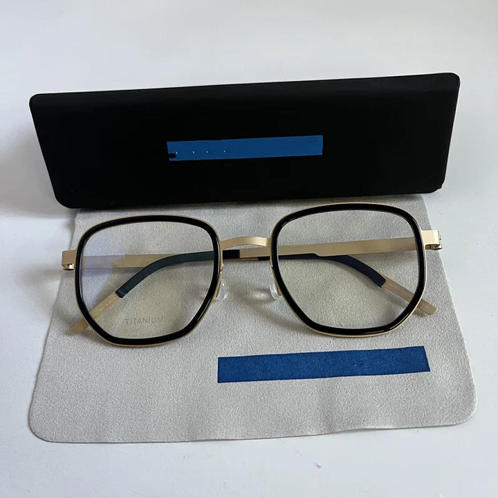 Aimee Unisex Full Rim Square Screwless Titanium Acetate Eyeglasses 9758 Full Rim Aimee Black-Golden  