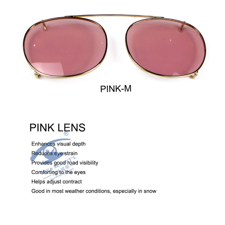 Esnbie Unisex Full Rim Round Polarized Clip On Sunglasses 4718-5218 With Clip Ons Esnbie gold pink-M as photo 