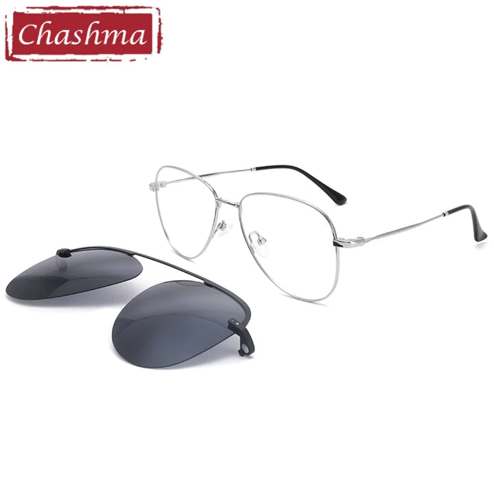 Chashma Ottica Unisex Full Rim Oval Steel Eyeglasses Clip On Sunglasses 102544