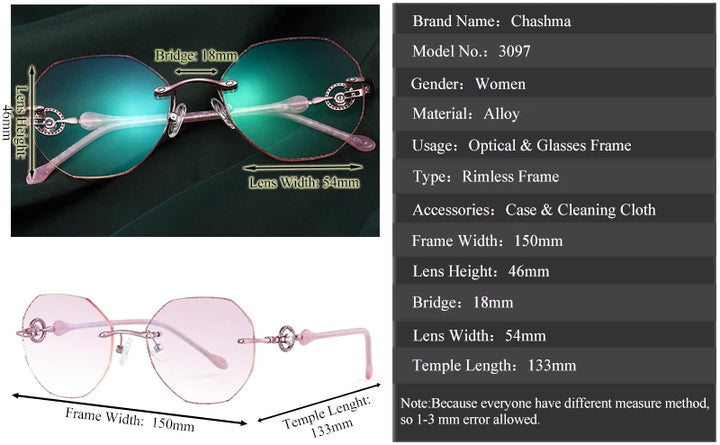 Chashma Ochki Women's Rimless Flat Top Oval Titanium Eyeglasses 43097