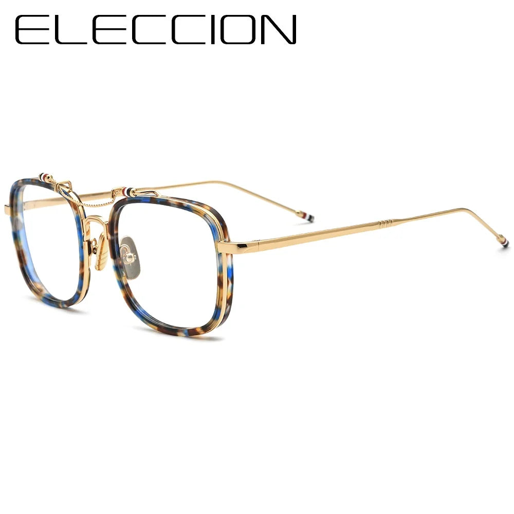 Eleccion Unisex Full Rim Square Titanium Acetate Eyeglasses 19816 Full Rim Eleccion C3. Multi Color