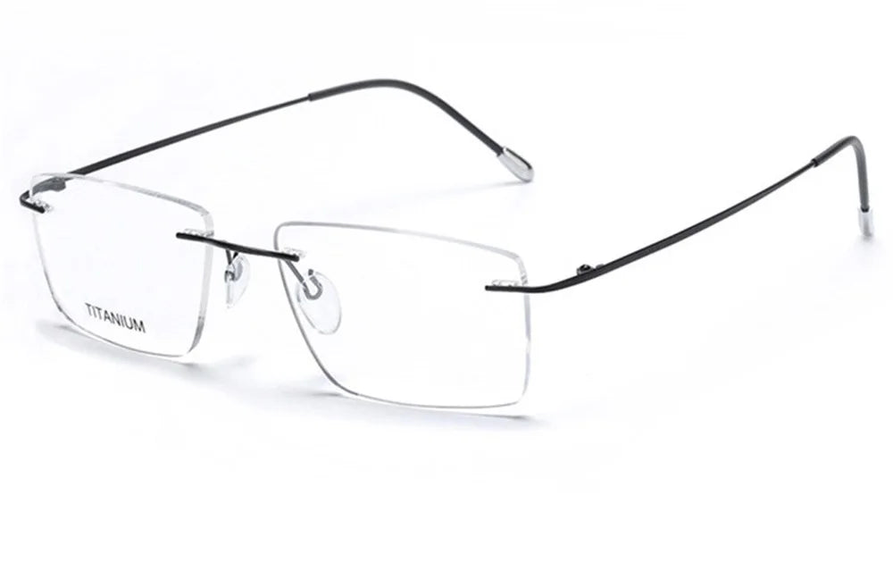 Eleccion Unisex Rimless Square Titanium Eyeglasses 14035 Rimless Eleccion C1. Black Frame