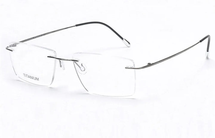 Eleccion Unisex Rimless Square Titanium Eyeglasses 14035 Rimless Eleccion C4. Gray Frame