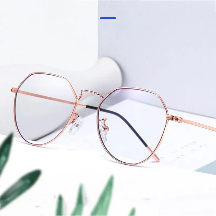 Hotony Women Full Rim Flat Top Round Alloy Eyeglasses 42021 Full Rim Hotony   