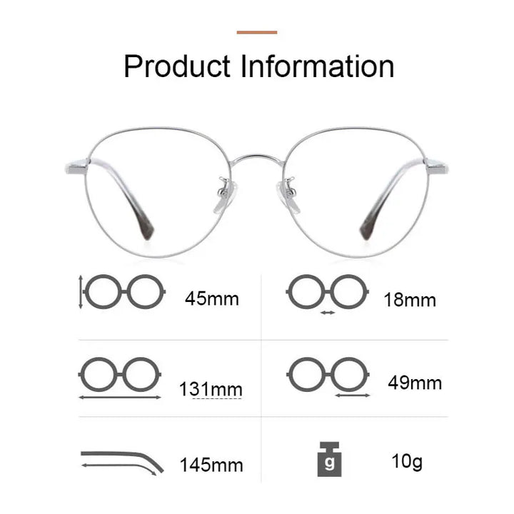 Hotony Unisex Full Rim Beta Titanium Prescription Eyeglasses T3927 size chart