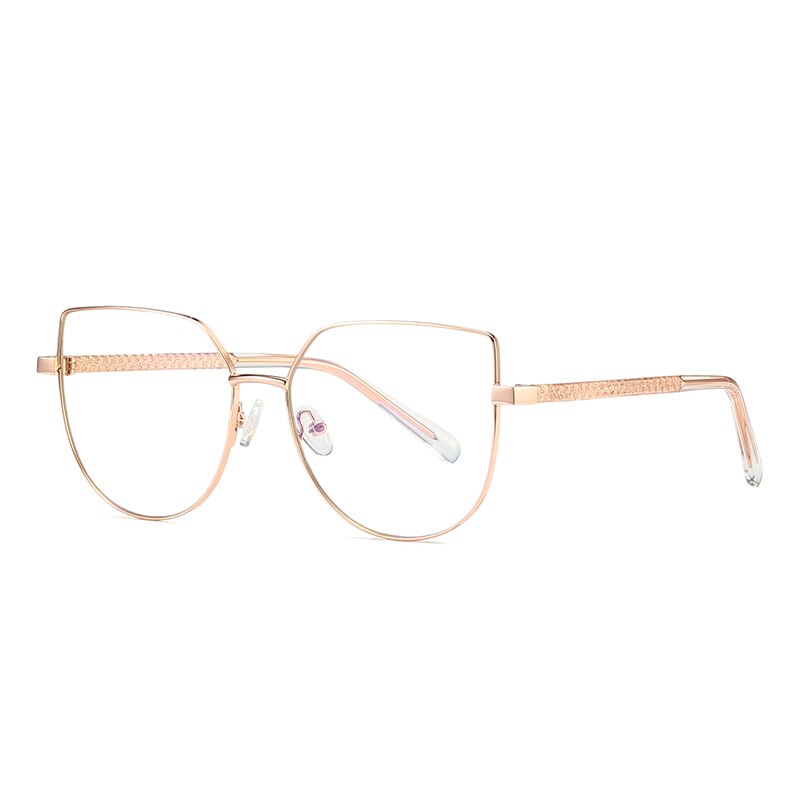 Hotochki Women's Full Rim Square Cat Eye Alloy Eyeglasses 3007 Full Rim Hotochki Rose Golden  